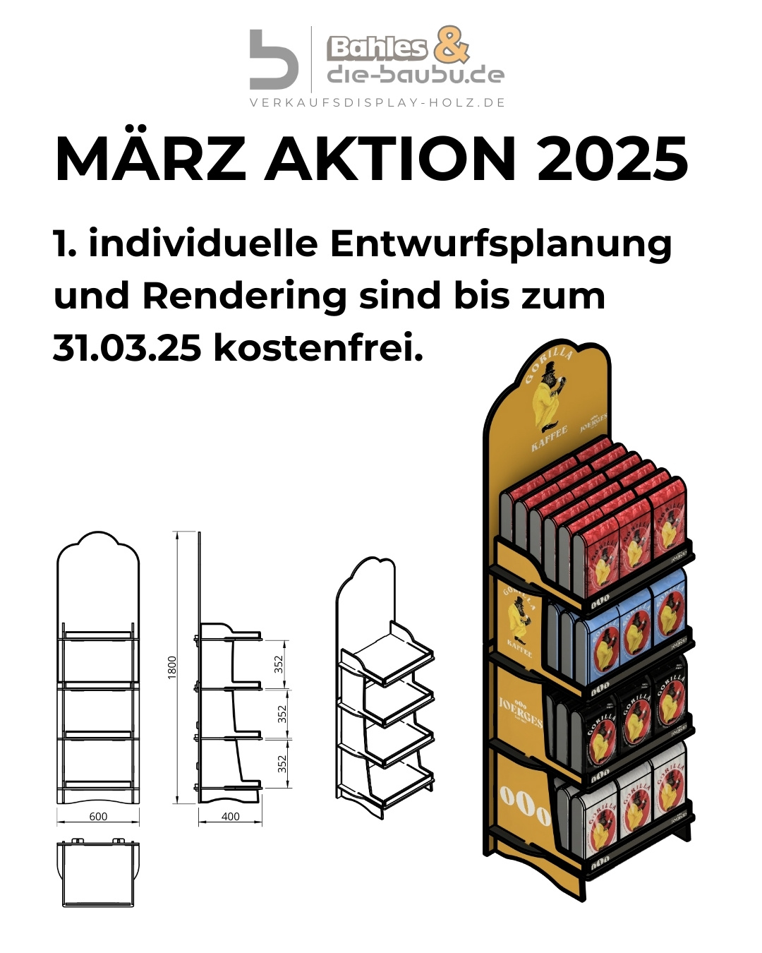 Verkaufsdisplay aus Holz Märzaktion 2025